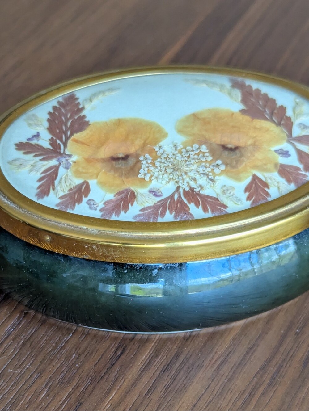 Vintage Oval Trinquet Box- Olive Green "Made in England"